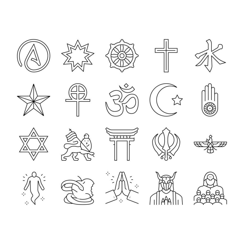 Symbole für Religion, Gebetskult und Atheismus setzen Vektor