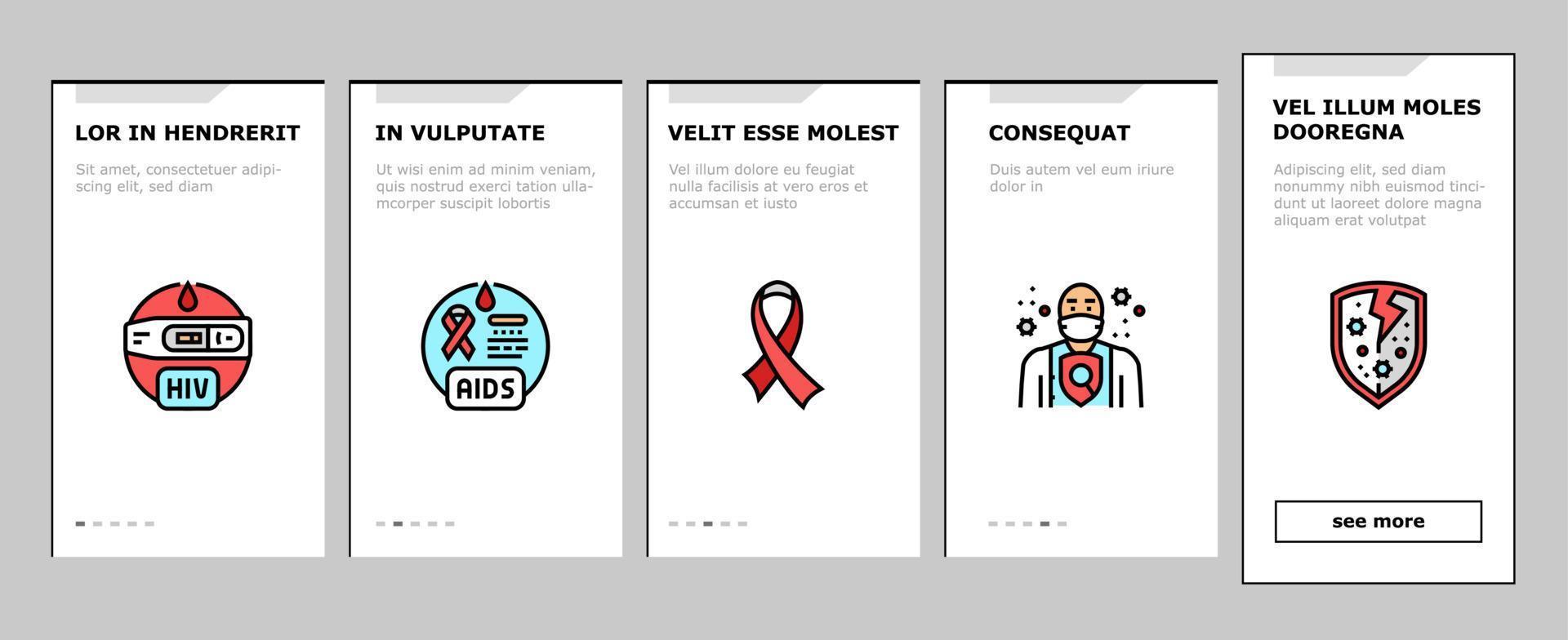 HIV hjälpa hälsa medicinsk band onboarding ikoner uppsättning vektor