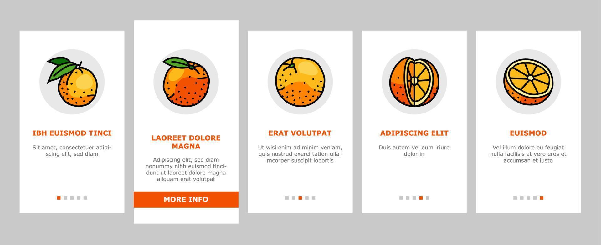 orange citrus- färsk skiva juice onboarding ikoner uppsättning vektor