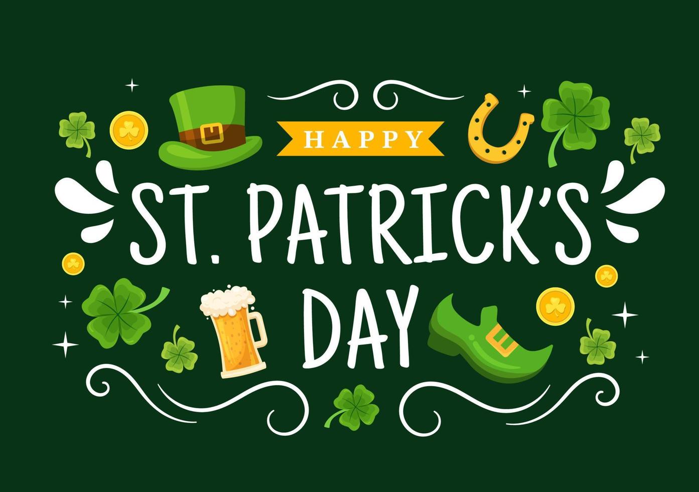 happy st patricks day illustration mit goldenen münzen, grünem hut, bierkneipe und shamrock für die landingpage in handgezeichneten vorlagen der flachen karikatur vektor