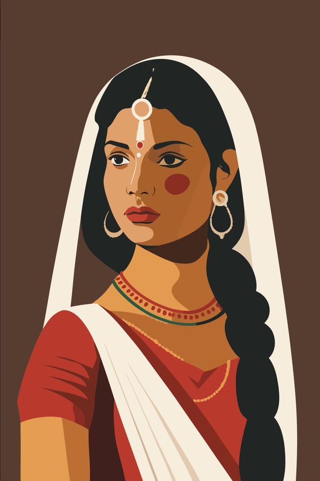 indisk kvinna i traditionell kostym. vektor illustration i platt stil. indisk flicka i nationell klänning.