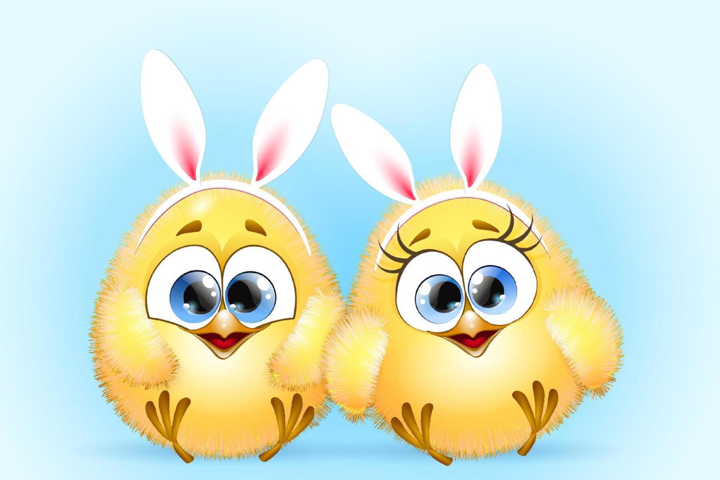 Cartoon Ostern lustige kleine Küken Paar mit Hasenohr Stirnbänder vektor