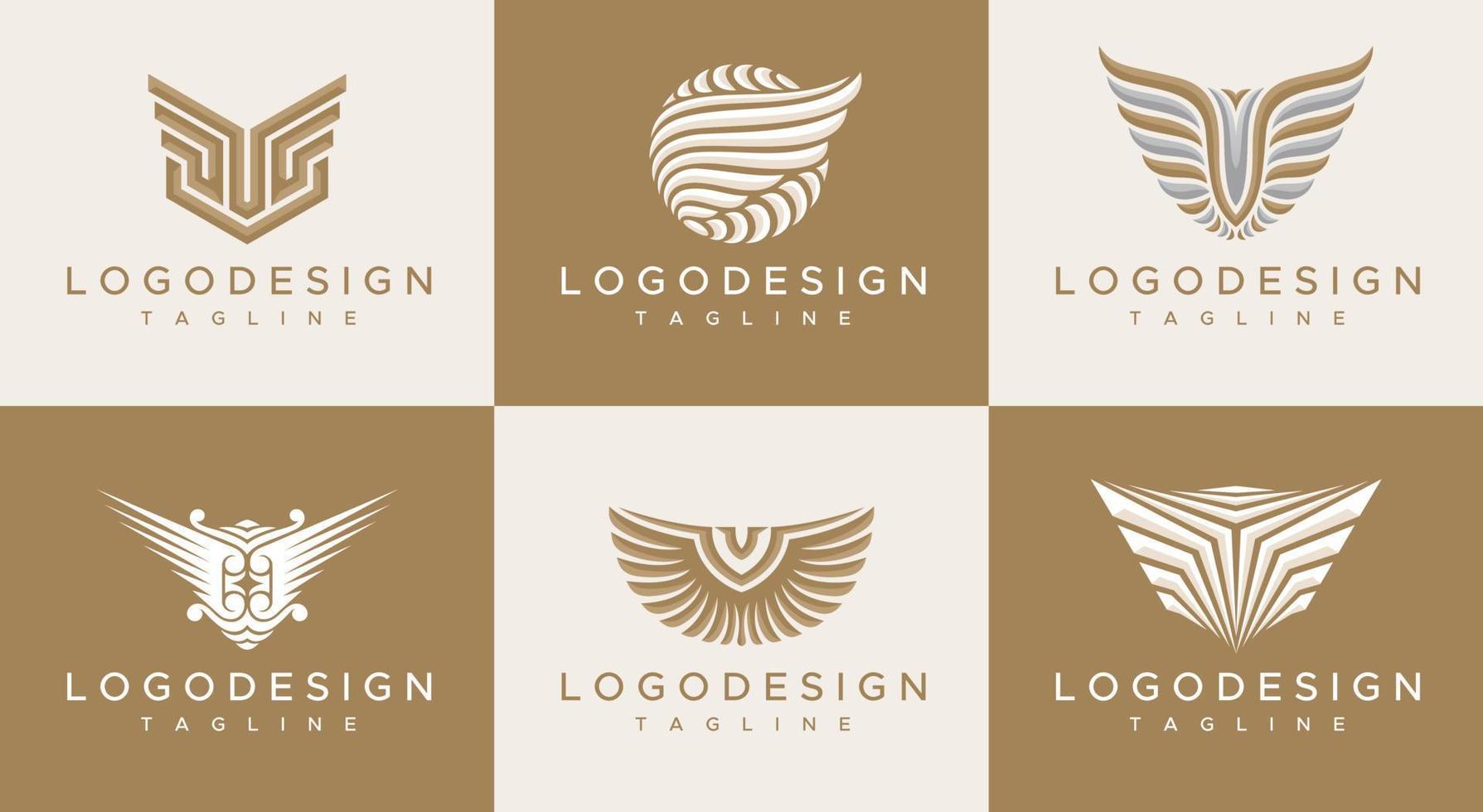 lyx minimalistisk vingar logotyp design mall uppsättning. guld vinge logotyp branding vektor