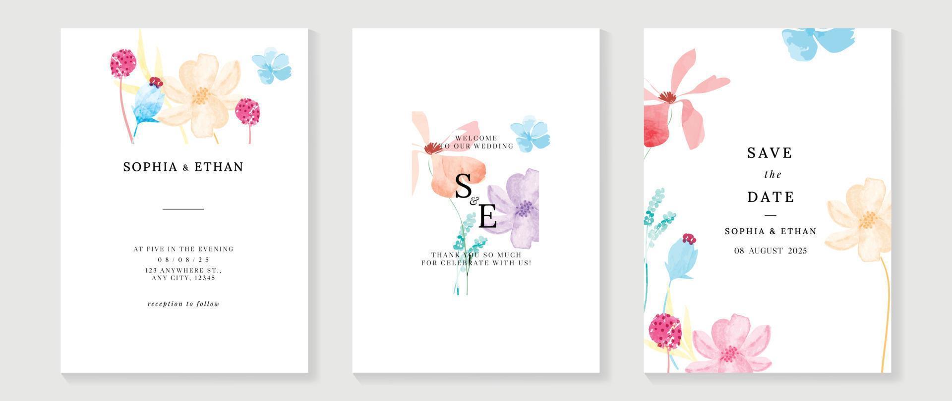 Luxus-Hochzeitseinladungskarte Hintergrundvektor. eleganter handgemalter aquarell botanischer blumenbeschaffenheitsschablonenhintergrund. designillustration für hochzeits- und vip-cover-vorlage, banner, poster. vektor