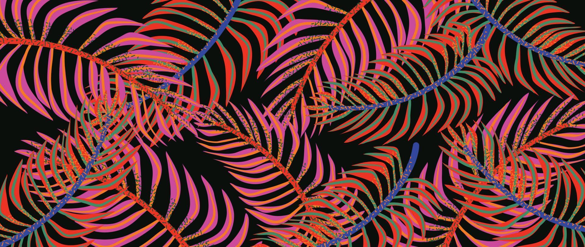 färgrik tropisk löv bakgrund vektor illustration. abstrakt botanisk handflatan löv mönster, exotisk vibrerande sommar stil med grunge textur. samtida design för Hem dekoration, tapet.