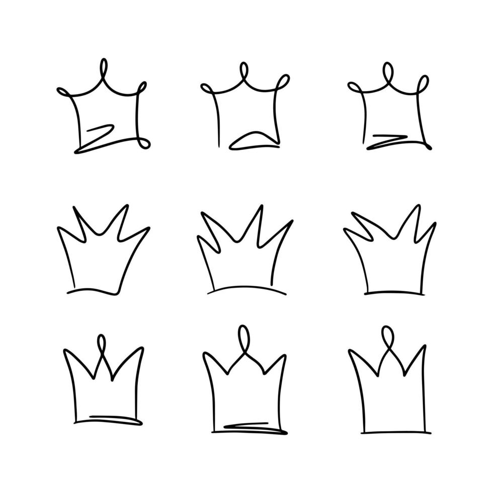 doodle set crown line art, vektorillustration. vektor