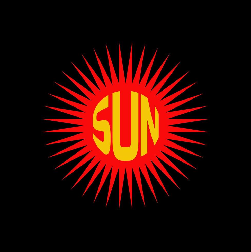 Sonne auf Sonnensymbol geschrieben. Sonnenlogo mit roter Sonne. vektor