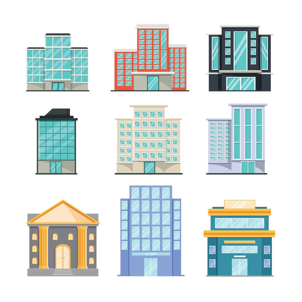 olika byggnader platt design vektor illustration