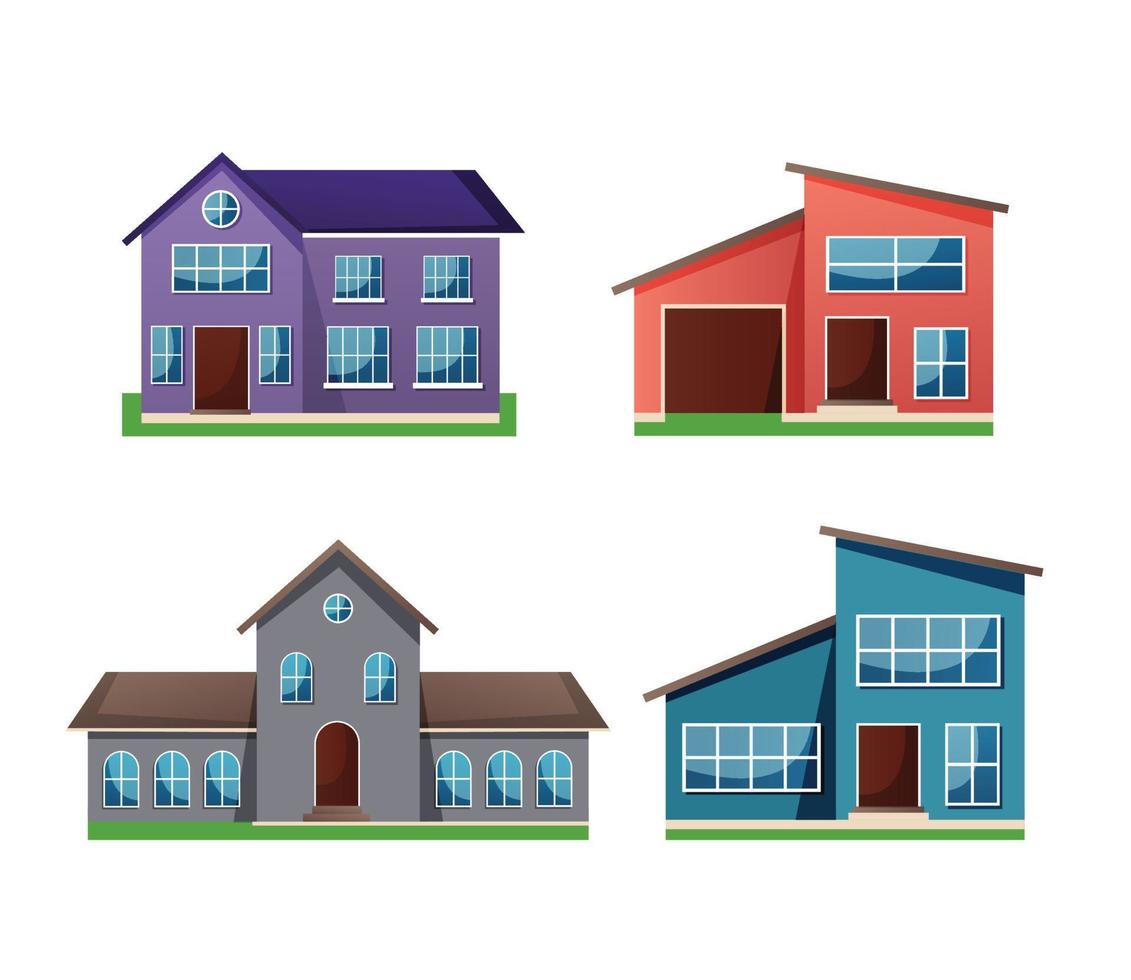 uppsättning av bostads- hus exteriör platt stil vektor illustration