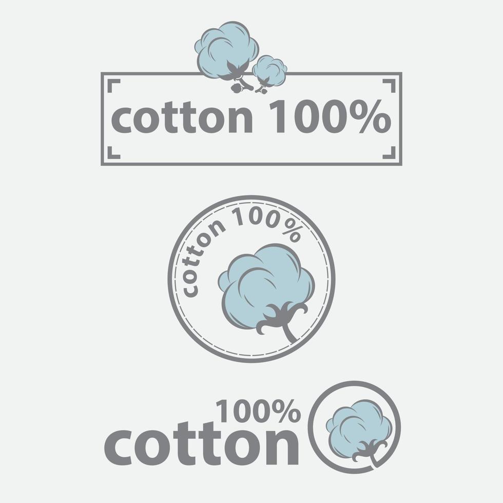 bomull etiketter eller logotyp för ren 100 procent naturlig bomull textil- taggar vektor
