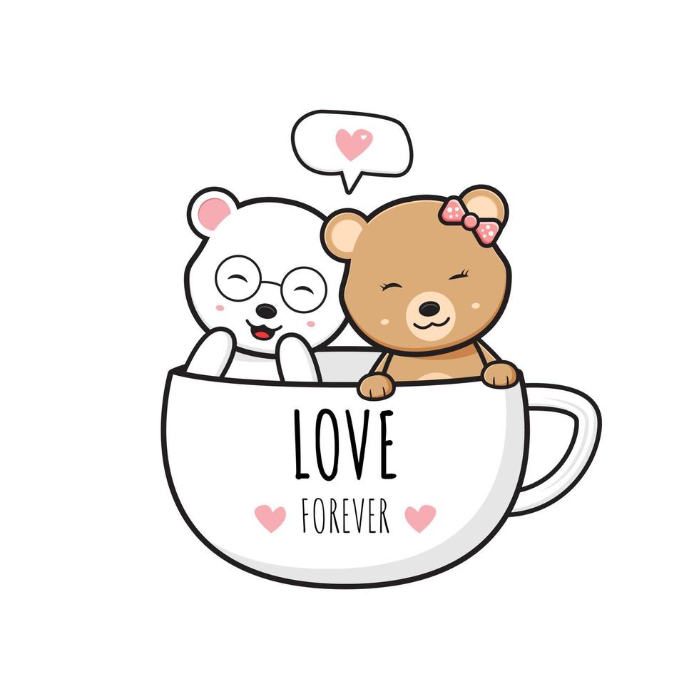 süßes Bärenpaar in einer Kaffeetasse Cartoon-Doodle-Karten-Symbol-Illustration vektor