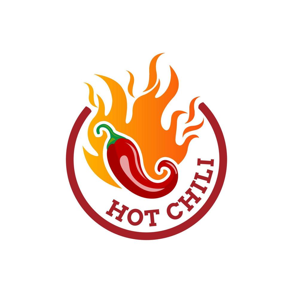 Hot Chili Logo Lebensmitteletikett oder Aufkleber. konzept für bauernmarkt, bio-lebensmittel, naturproduktdesign.vektorillustration. Chili-Pfeffer-würziges Restaurant-Logo in Weiß isoliert, Vektor eps 10