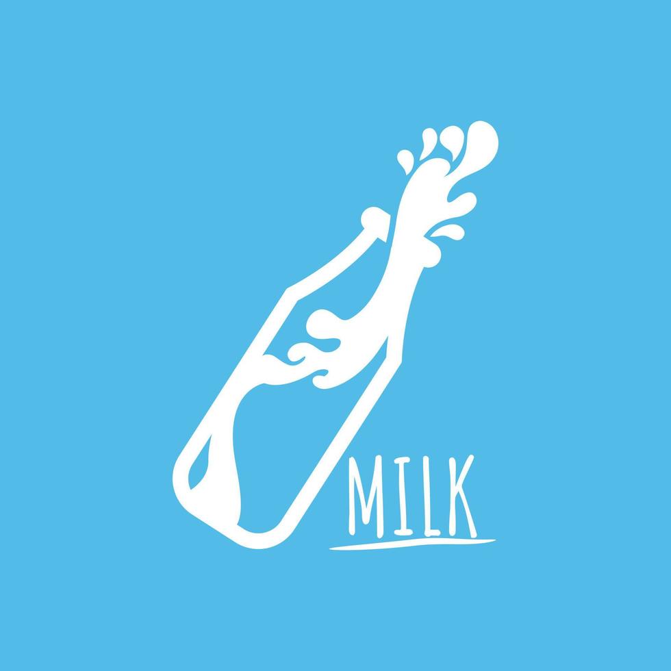 Gießen von Milch in eine Glasflasche auf blauem Hintergrund, Vektorillustration vektor