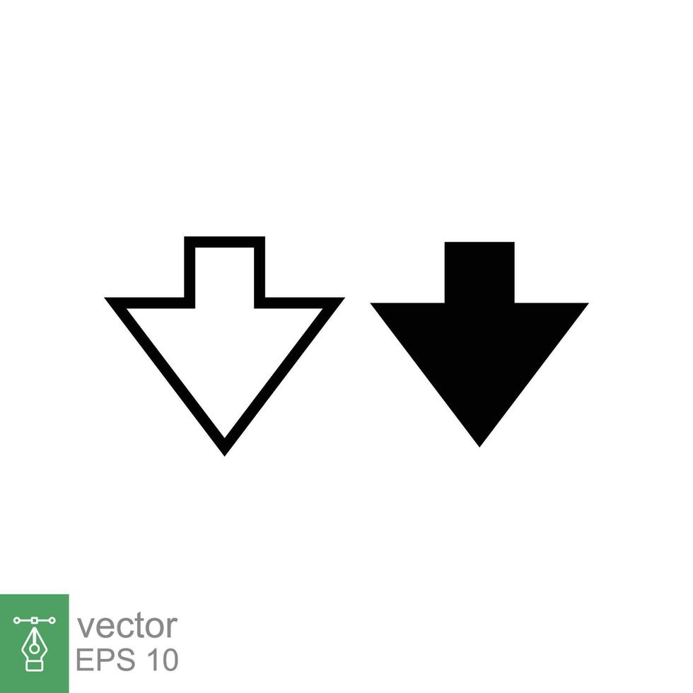 Abwärtspfeil-Symbol. Linien- und Glyphenstil für Webvorlage und App. Vektorillustrationsdesign lokalisiert auf weißem Hintergrund. Folge 10. vektor