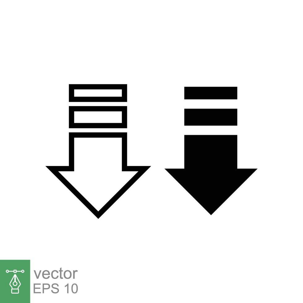 Abwärtspfeil-Symbol. Linien- und Glyphenstil für Webvorlage und App. Vektorillustrationsdesign lokalisiert auf weißem Hintergrund. Folge 10. vektor