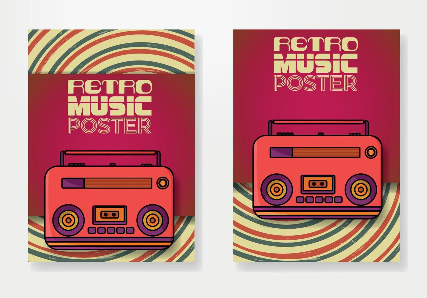 Retro-Musik-Poster-Set. Retro-Hintergrund und Retro-Rot-Radio. Vektor-Vintage-Musik-Hintergrund vektor