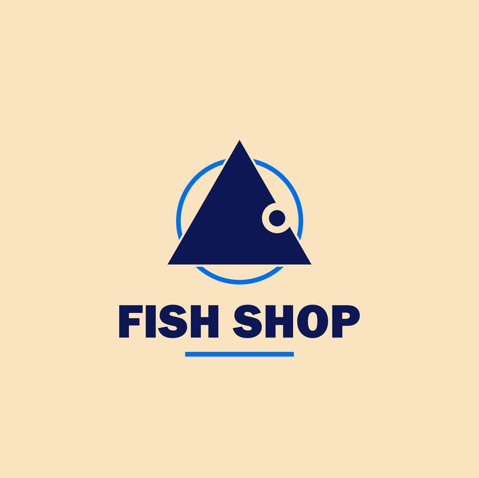 fisk affär logotyp med triangel fisk ansikte symbol. vektor