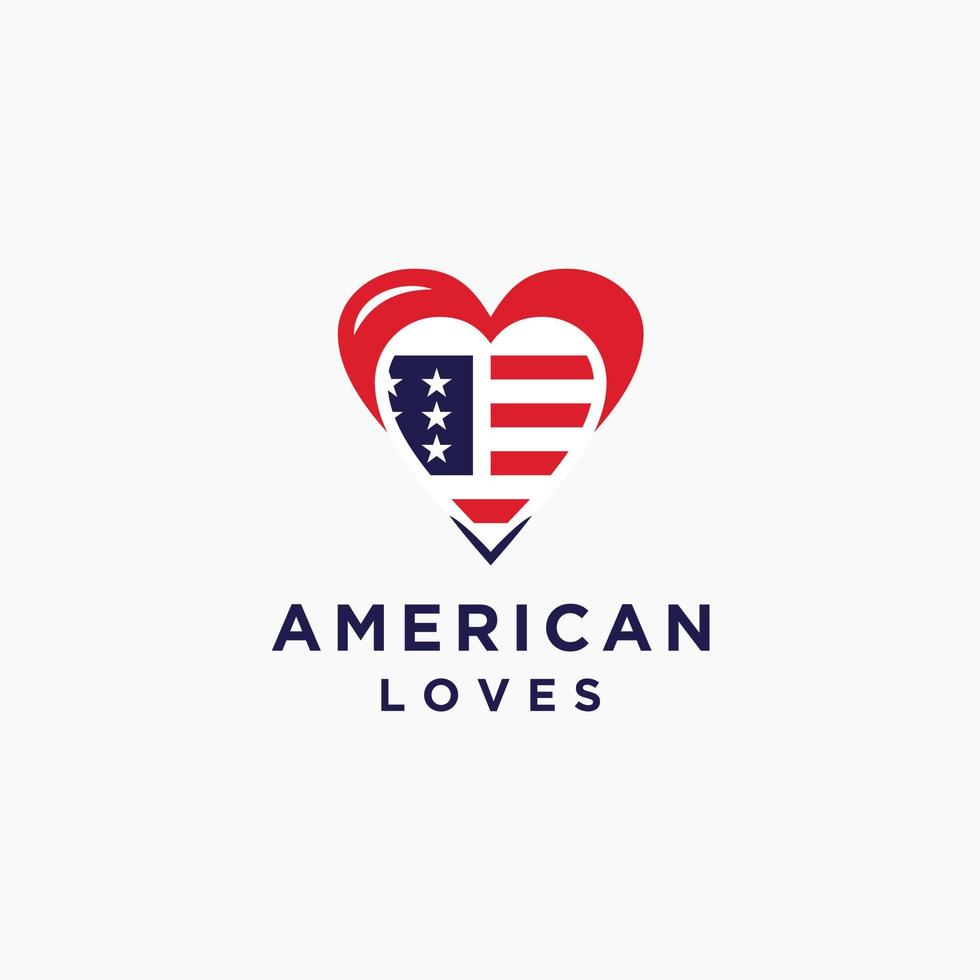 American Loves Flag Logo Design Vektor Symbol Vorlage Inspiration