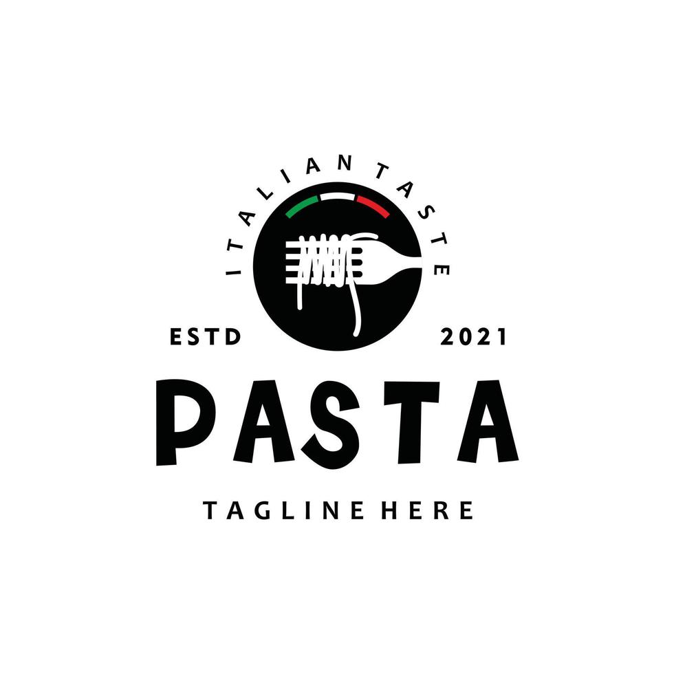 spaghetti pasta nudel årgång logotyp design mall på vit bakgrund vektor