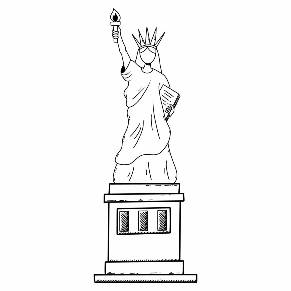 staty av frihet. symbol av amerika. ny york. vektor klotter illustration. hand dragen skiss. färg bok.