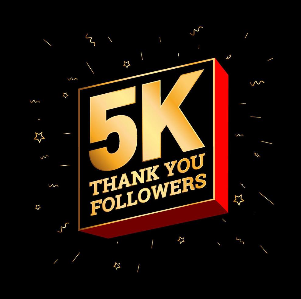 5.000 Dankeschön-Follower in goldenem Text. 5000 Follower danke Beitrag. vektor