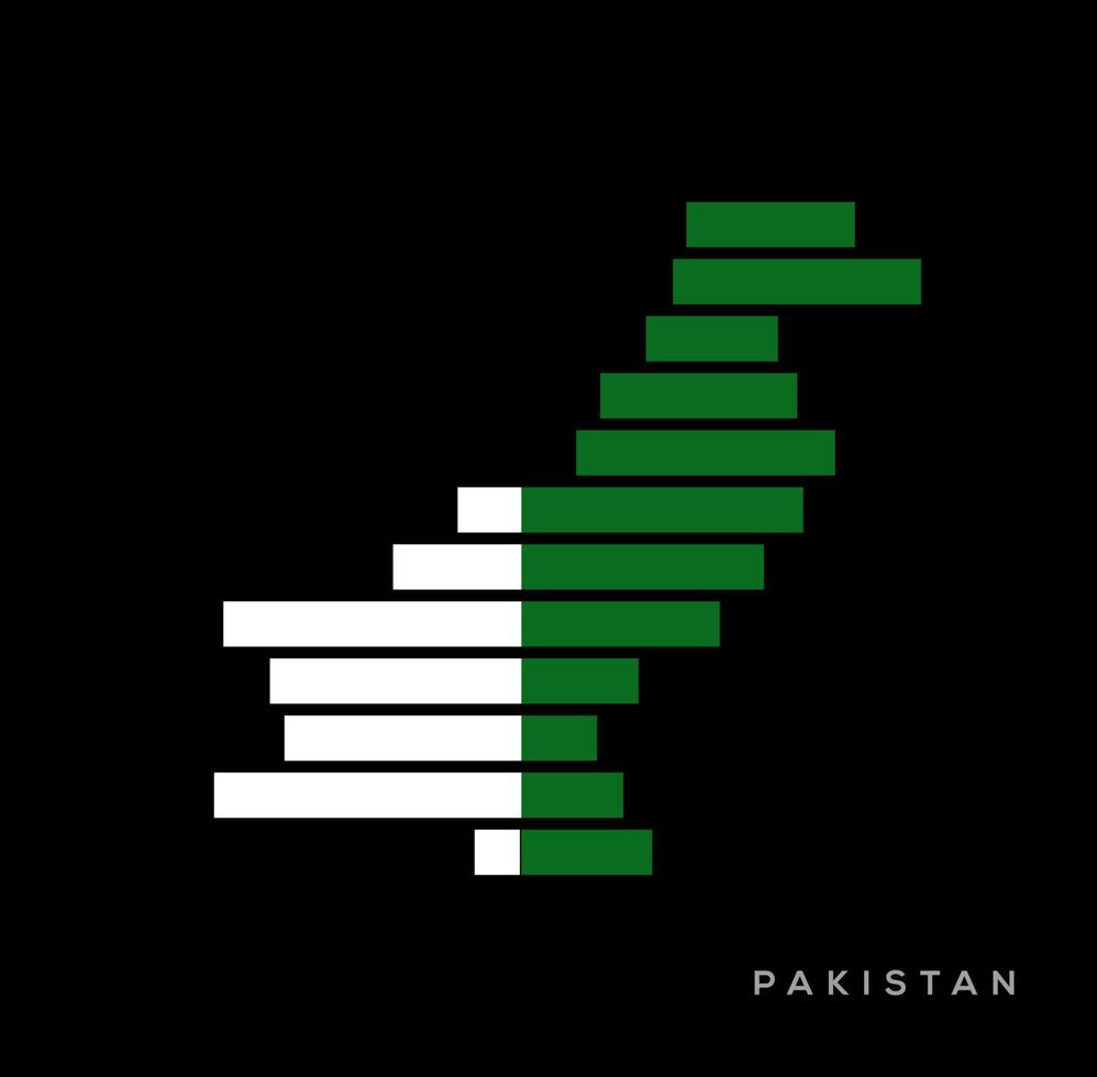 pakistan Karta i grafisk form vektor. pakistan Karta i remsor av flagga färger. vektor