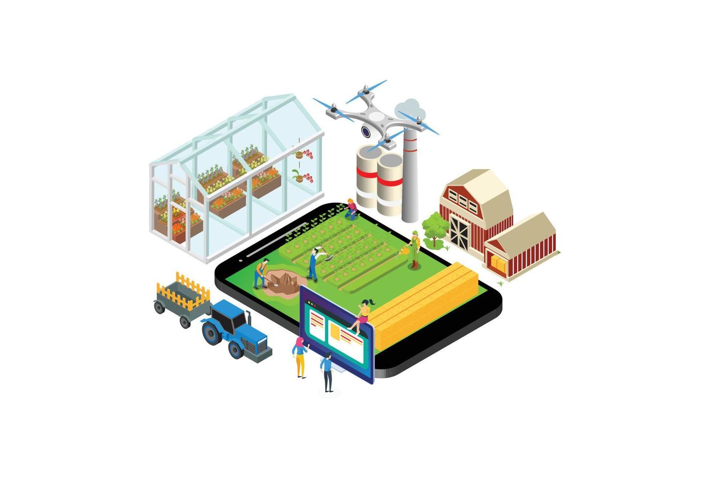 modern isometrisk jordbruk teknologi övervakning illustration, webb banderoller, lämplig för diagram, infografik, bok illustration, spel tillgång, och Övrig grafisk relaterad tillgångar vektor