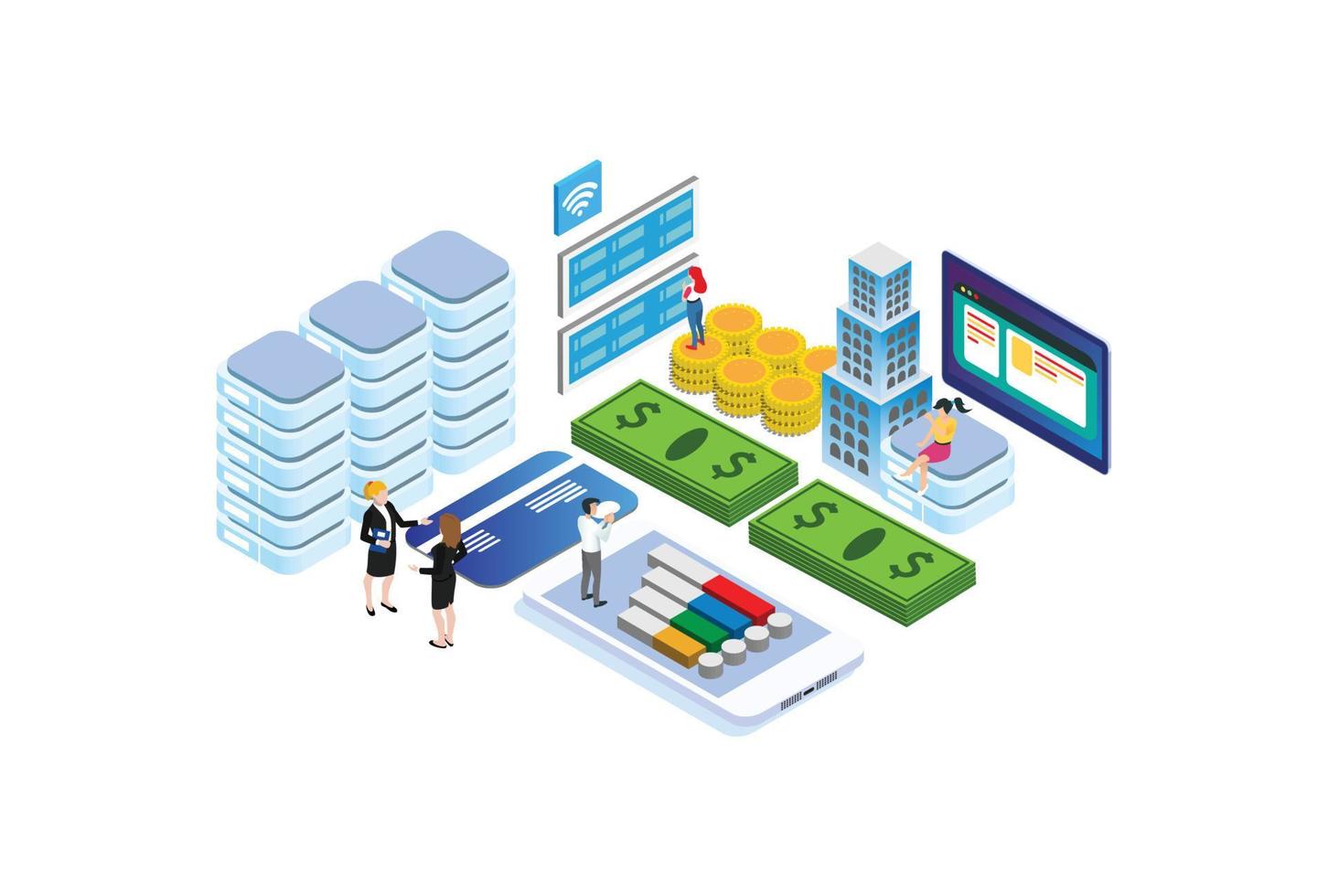 moderne isometrische digitale investitionsillustration, webbanner, geeignet für diagramme, infografiken, buchillustrationen, spielobjekte und andere grafikbezogene objekte vektor