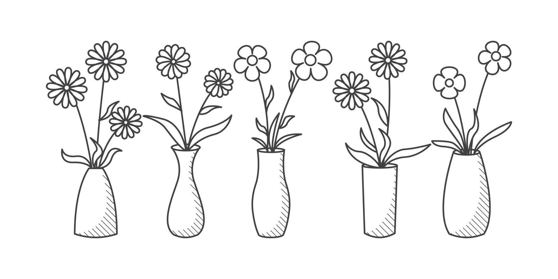 hand dragen klotter blommor i vas illustration vektor