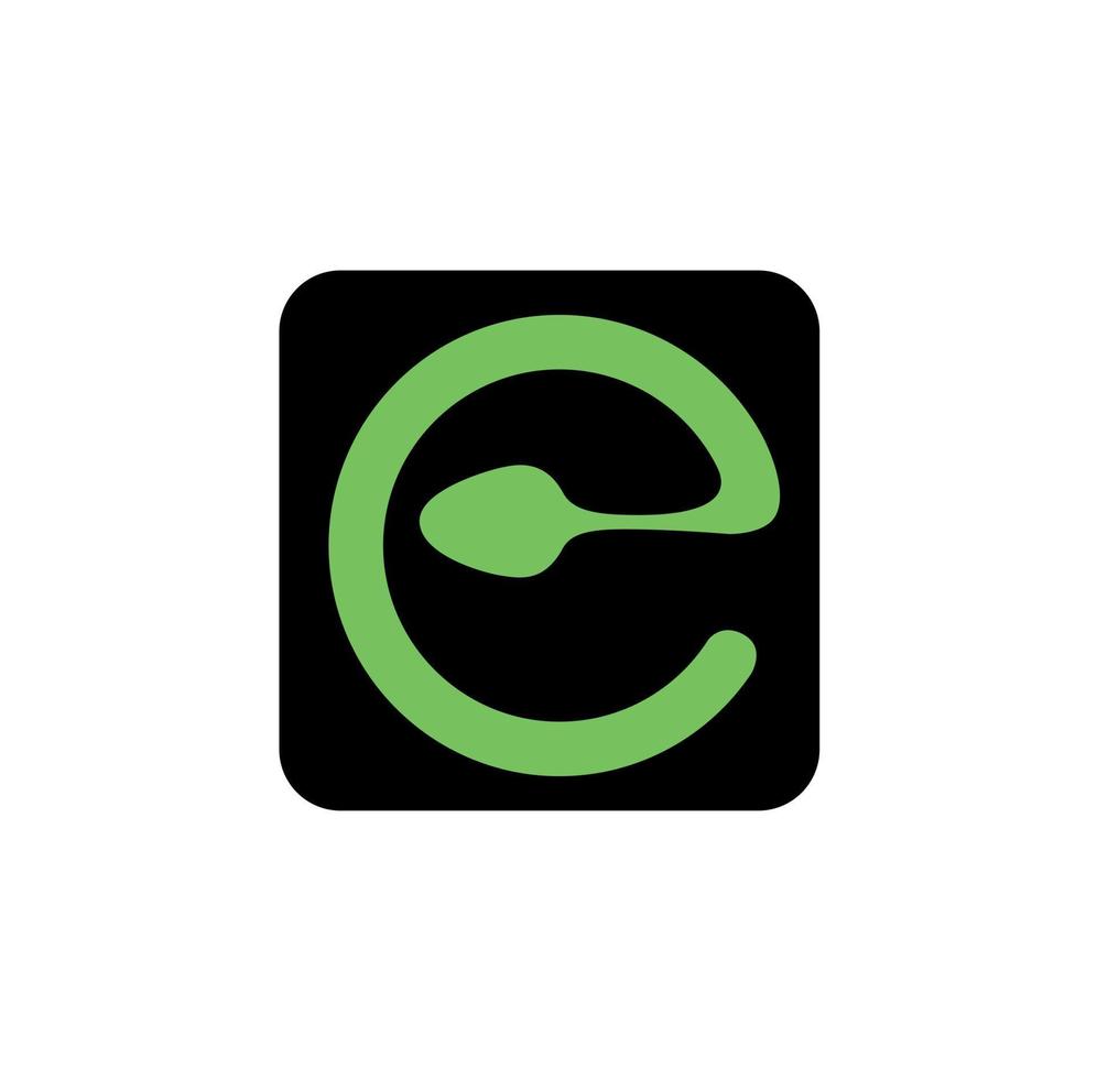 grünes c mit löffel. c-Monogramm auf schwarzem Hintergrund. vektor
