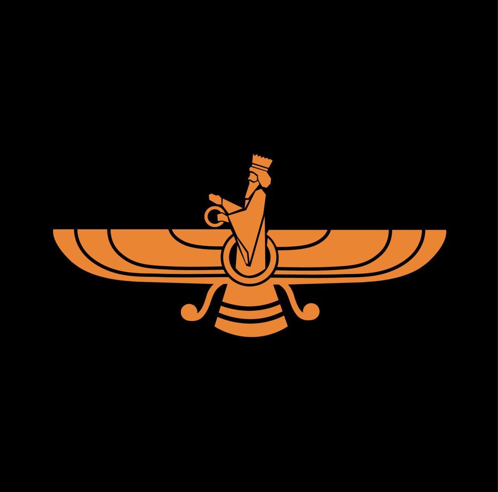 Goldenes Symbol des Zoroastrismus-Vektors auf schwarzem Hintergrund. Parsi-Symbol-Symbol. vektor