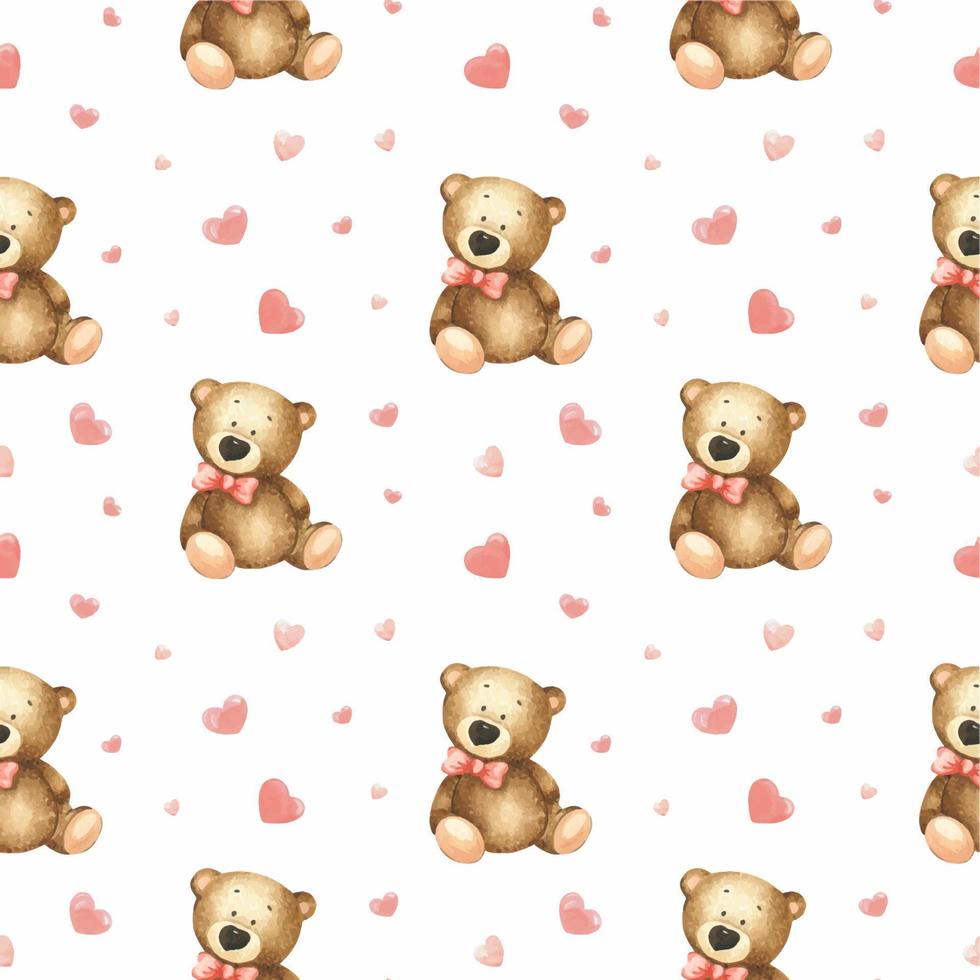 teddy björnar och hjärtan på de vit bakgrund. vattenfärg sömlös mönster st. hjärtans dag. perfekt för omslag papper, bakgrund, tapet, textil- design. vektor