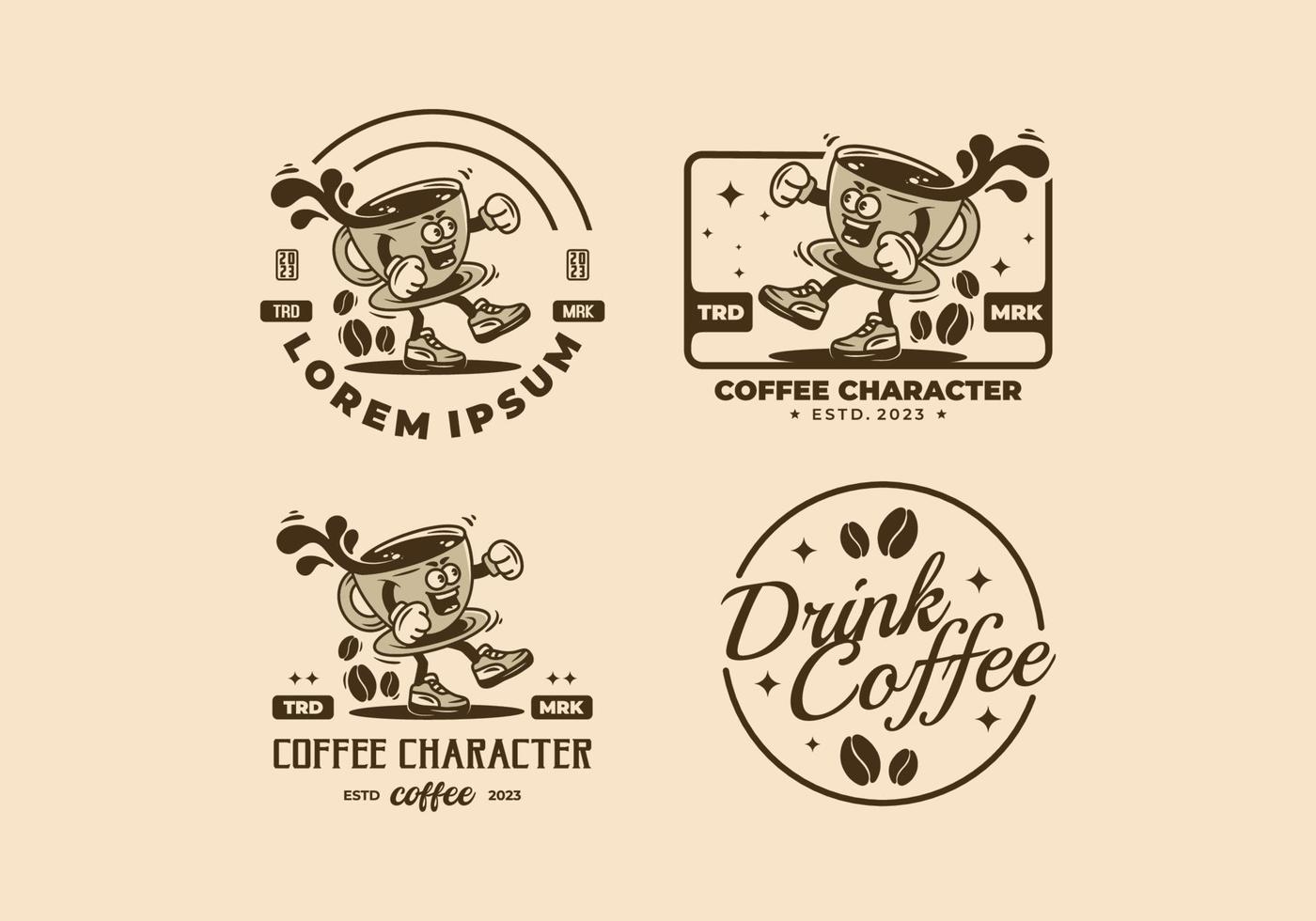 maskot karaktär illustration bricka av en kopp av kaffe vektor