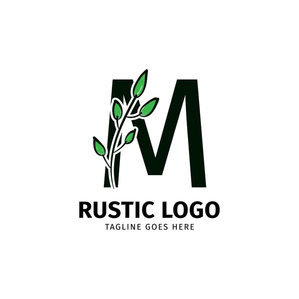 Brief m Gekritzel Blatt Initiale rustikal Vektor Logo Design Element