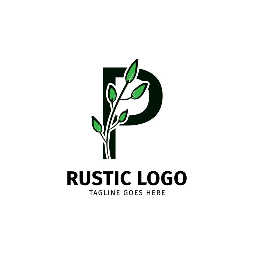 brev p klotter blad första rustik vektor logotyp design element