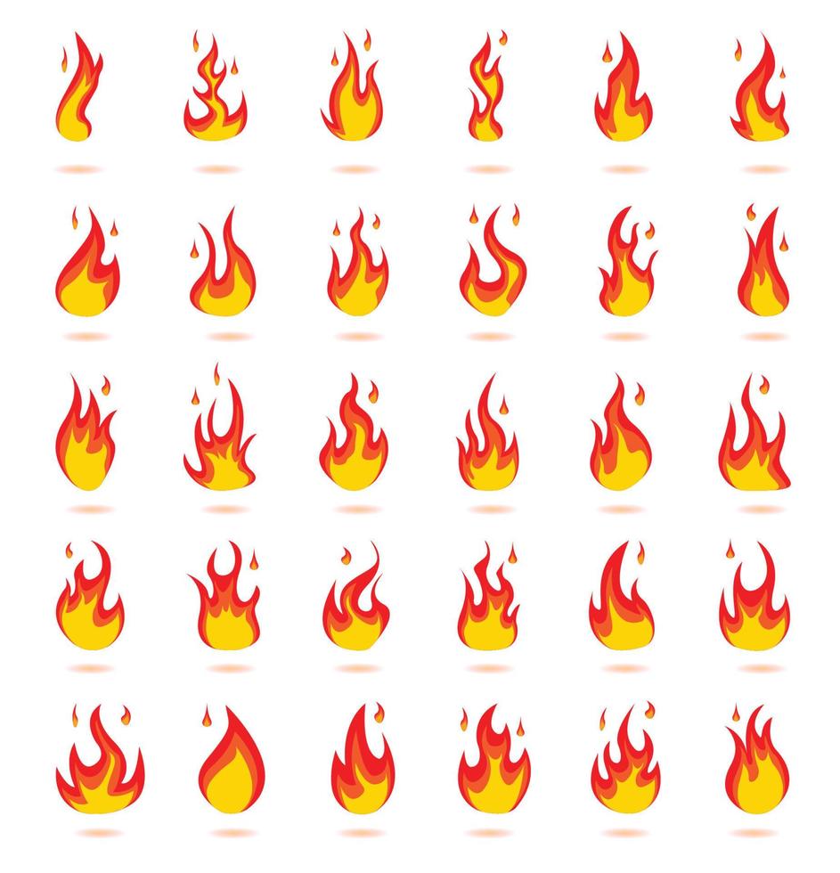 eben Stil Feuer Flamme Logo, schwarz Farbe Symbole Vektor Illustration isoliert auf Weiß Hintergrund.