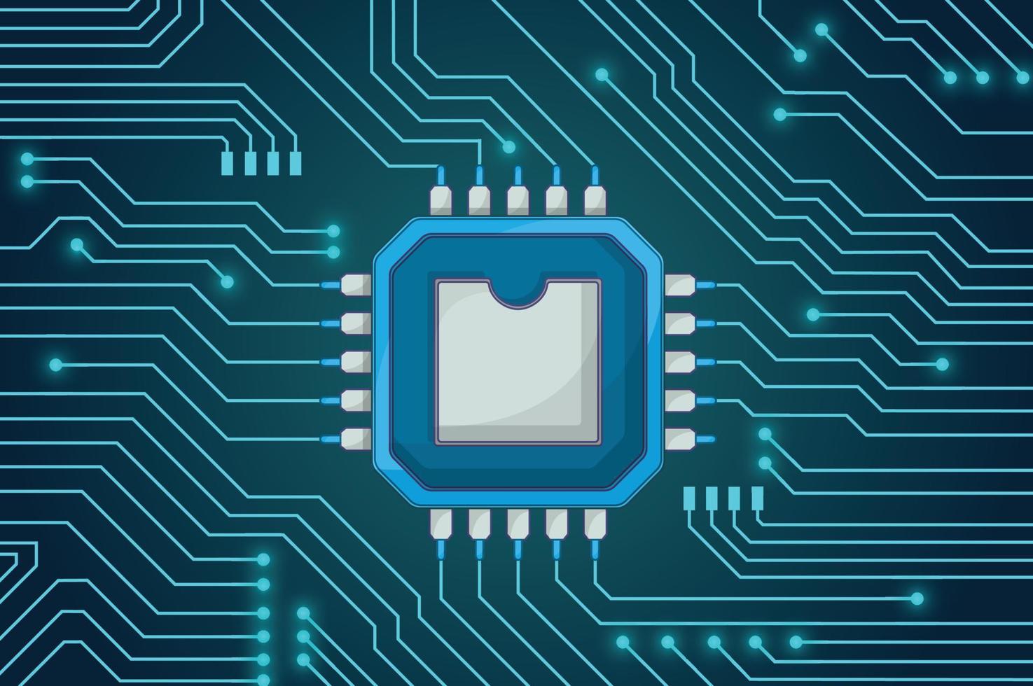 modern tecknad serie stil tryckt krets styrelse med en ic chip och Spår. vektor