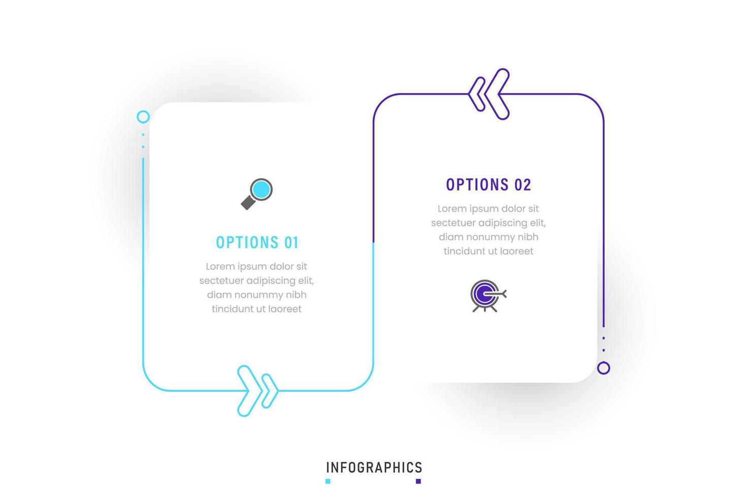 Vektor-Infografik-Etikettendesign-Vorlage mit Symbolen und 2 Optionen oder Schritten. kann für Prozessdiagramme, Präsentationen, Workflow-Layouts, Banner, Flussdiagramme und Infografiken verwendet werden. vektor