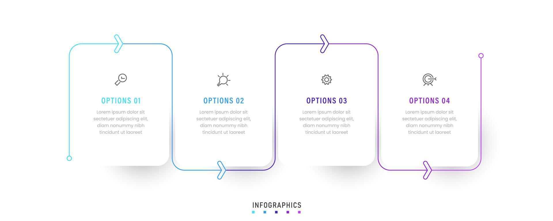 Vektor-Infografik-Etikettendesign-Vorlage mit Symbolen und 4 Optionen oder Schritten. kann für Prozessdiagramme, Präsentationen, Workflow-Layouts, Banner, Flussdiagramme und Infografiken verwendet werden. vektor