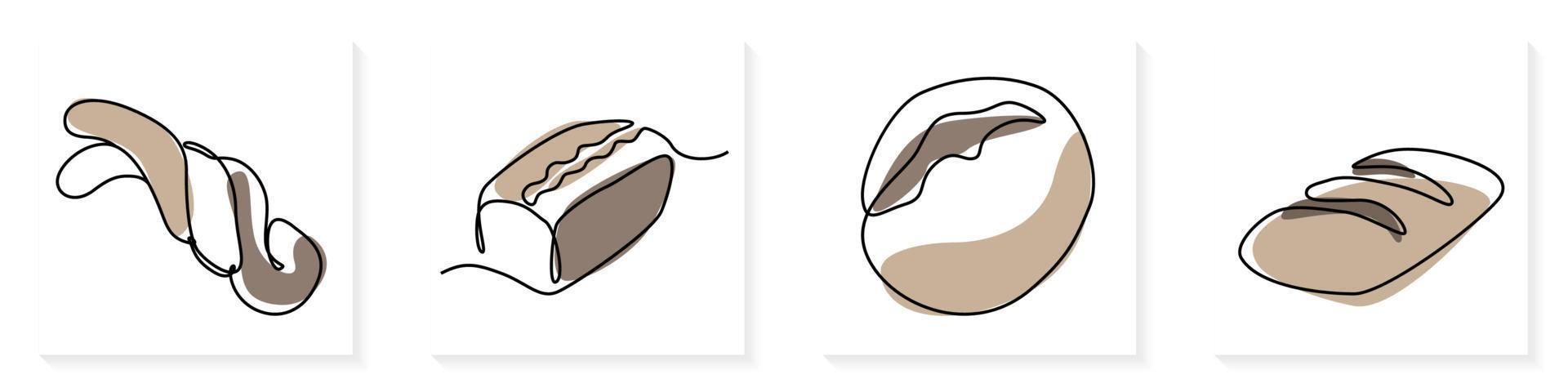 Single kontinuierlich Linie Zeichnung von stilisiert Süss frisch backen Bäckerei Gebäck im minimal kontinuierlich einer Linie modern einer Linie zeichnen Design Vektor Illustration zum Cafe oder Essen Lieferung Bedienung