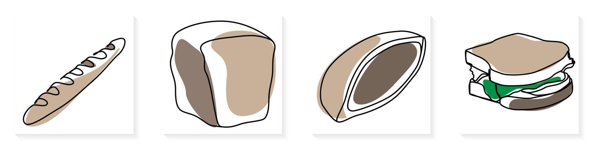 Single kontinuierlich Linie Zeichnung von stilisiert Süss frisch backen Bäckerei Gebäck im minimal kontinuierlich einer Linie modern einer Linie zeichnen Design Vektor Illustration zum Cafe oder Essen Lieferung Bedienung