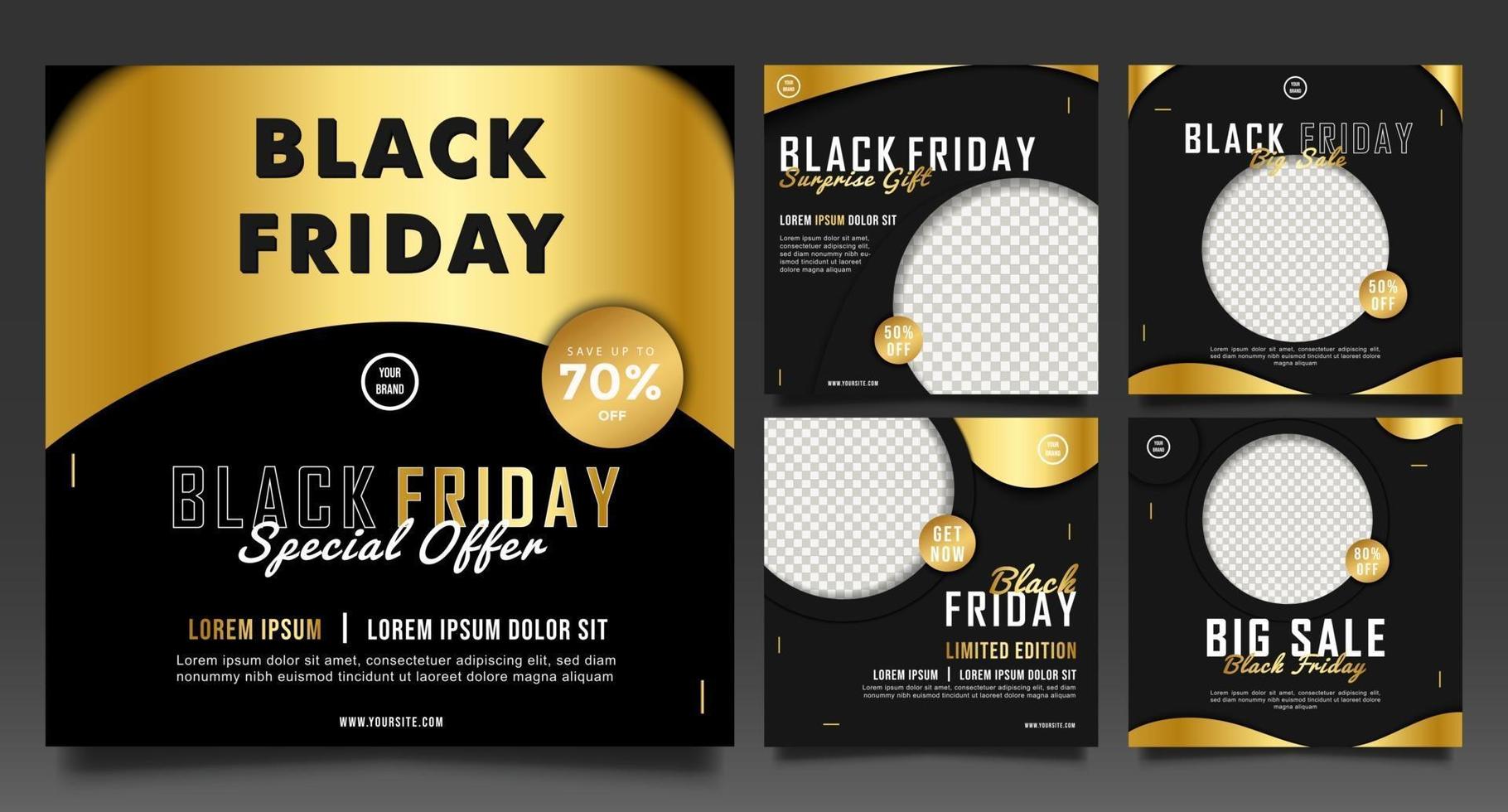 Black Friday Fashion Sale für Social Media Post. schwarzer und goldener Hintergrund. vektor