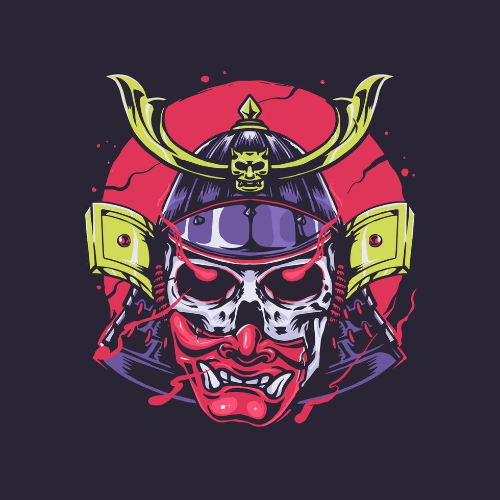 skalle samurai shogun handritad illustration vektor