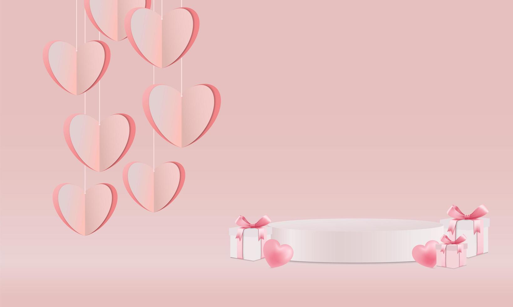 Valentinstag Produktphase, Papierherz mit Geschenkboxen vektor