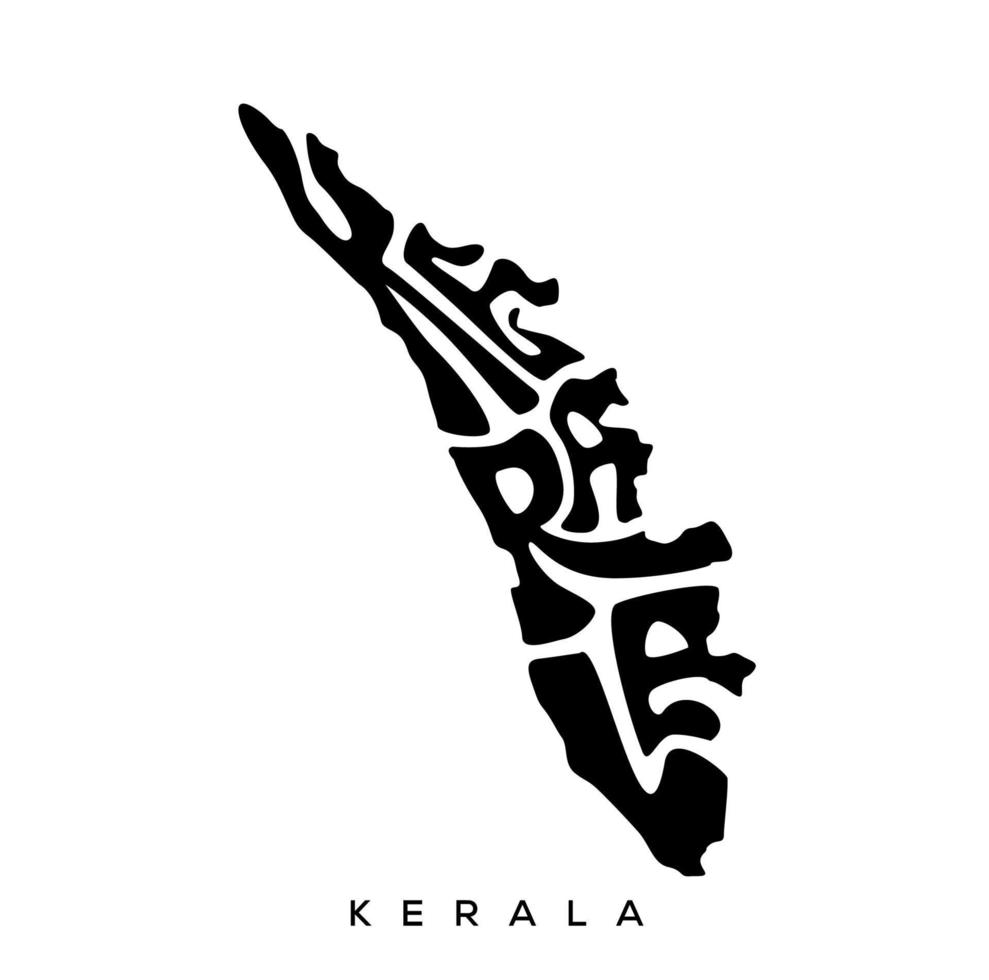 Kerala Karte Beschriftung im Englisch Typografie. Kerala Karte Beschriftung schwarz und Weiß. vektor