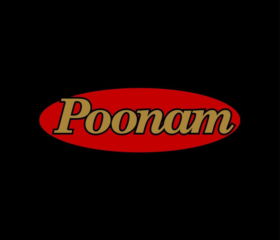 poonam Marke Logo auf rot Oval. poonam Unternehmen Logo. vektor