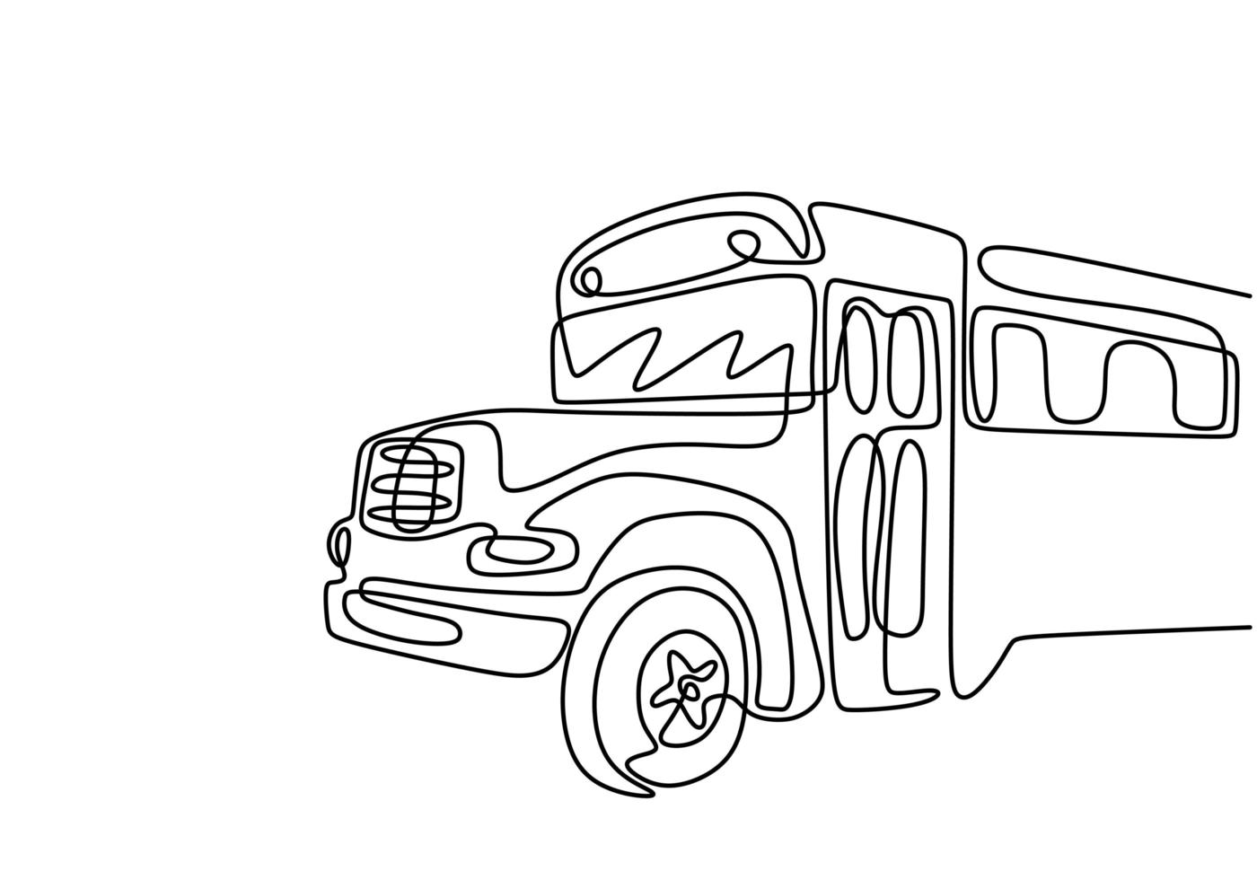 en linje ritning av busstransport. vektor buss. en linje stil rese illustration.