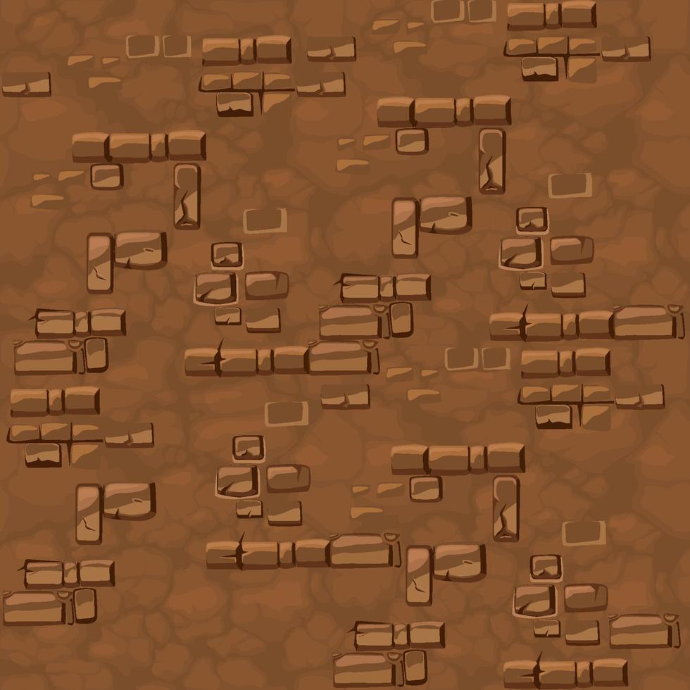 sömlös mönster jord med stenar, textur gammal brun tegel vägg för spel guir. vektor illustration bakgrund landa bakgrund för grafisk design spel.