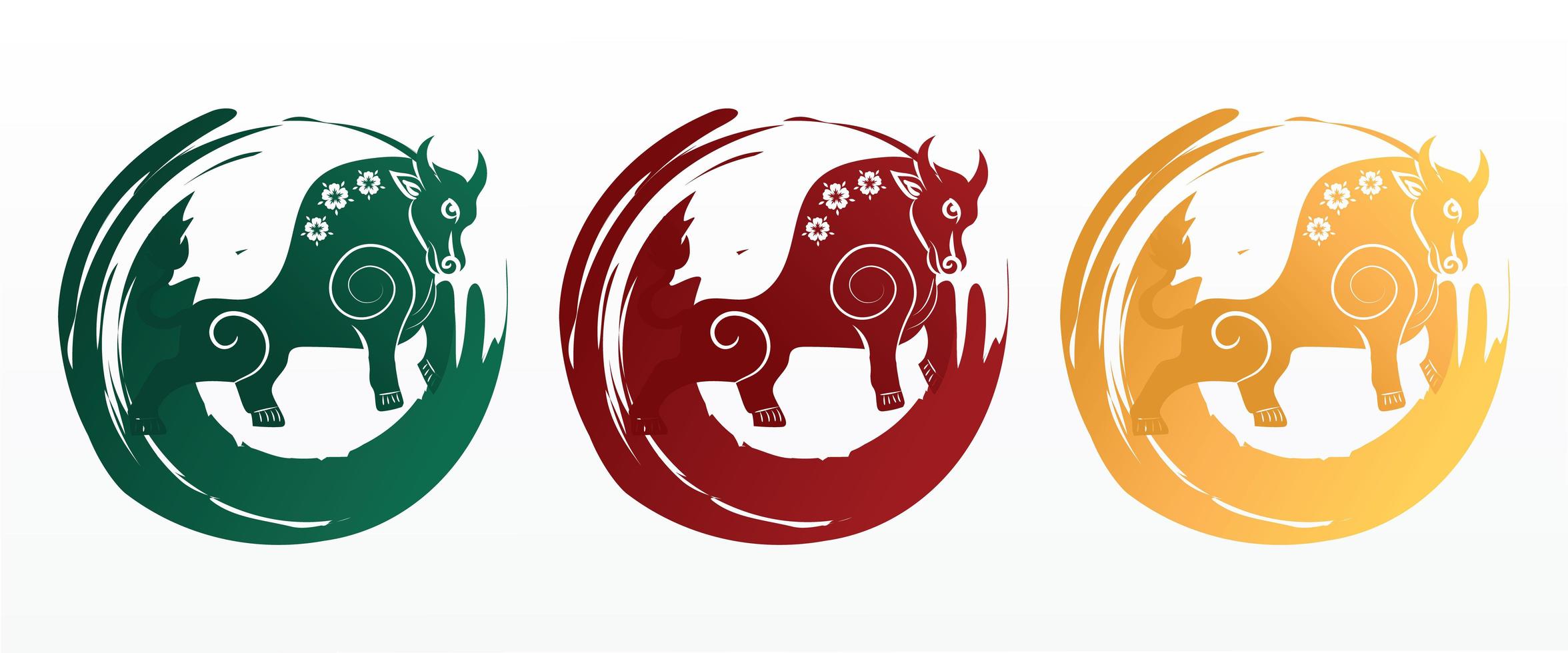 kinesiskt nyår oxsymbol. år av oxkaraktären, blomman och asiatiska element med hantverksstil vektor