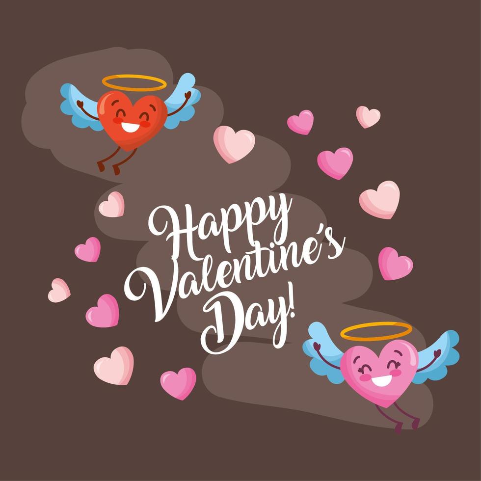 glückliche Valentinstagkarte mit Herzpaarcharakteren vektor